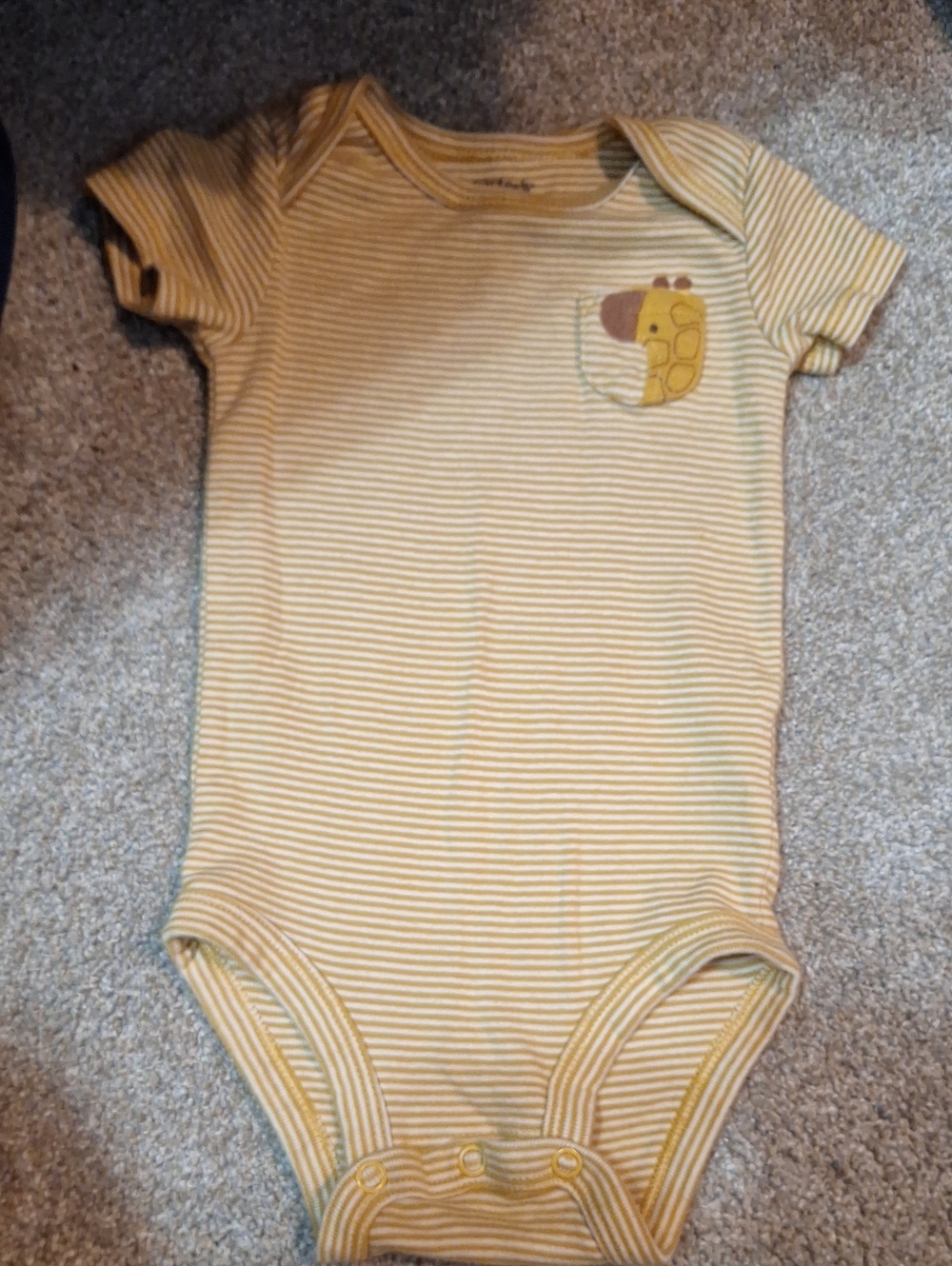 Yellow Striped Baby One-Piece Bodysuit with Giraffe Patch